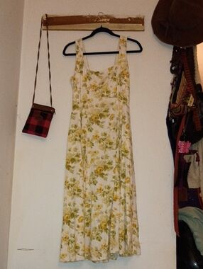 Laura Ashley Cream Maxi Dress with Yellow and Green Floral Print